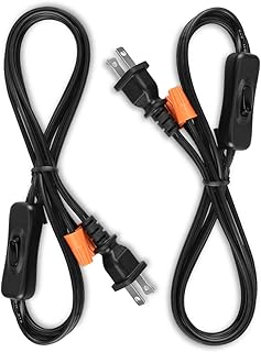 Lamp Cord with Button Switch, Black Wire Plug in, Stripped Ends Ready for Wiring Gladfresit, 6 Feet, UL Listed (2 Packs)