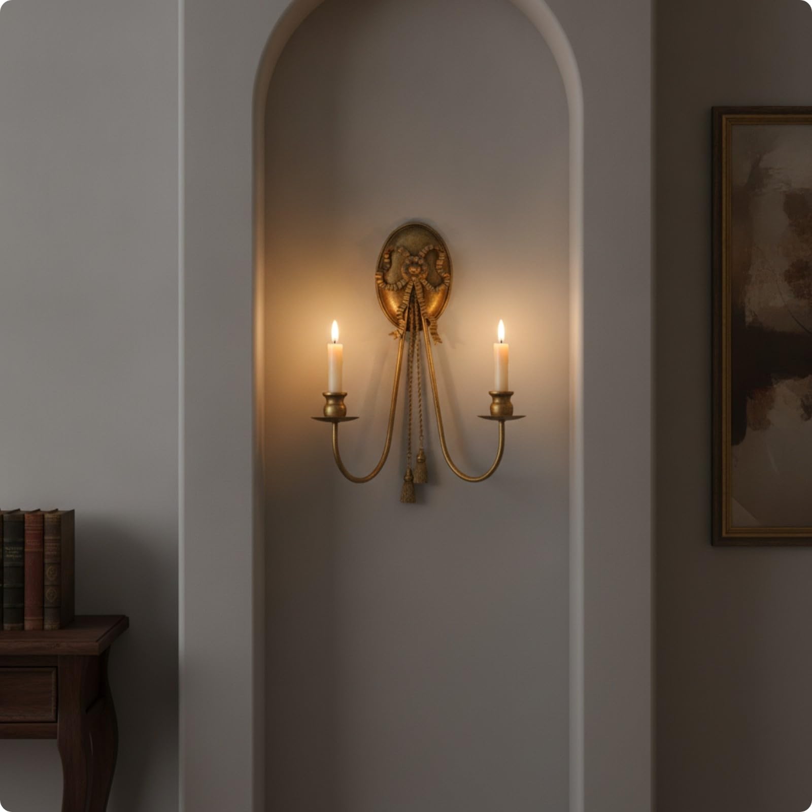 B Baosity Aplique para Velas Dorado | talles Florales Ornamentales, Canlabro con dos luces, Metálico, Portavelas, para Dormitorio