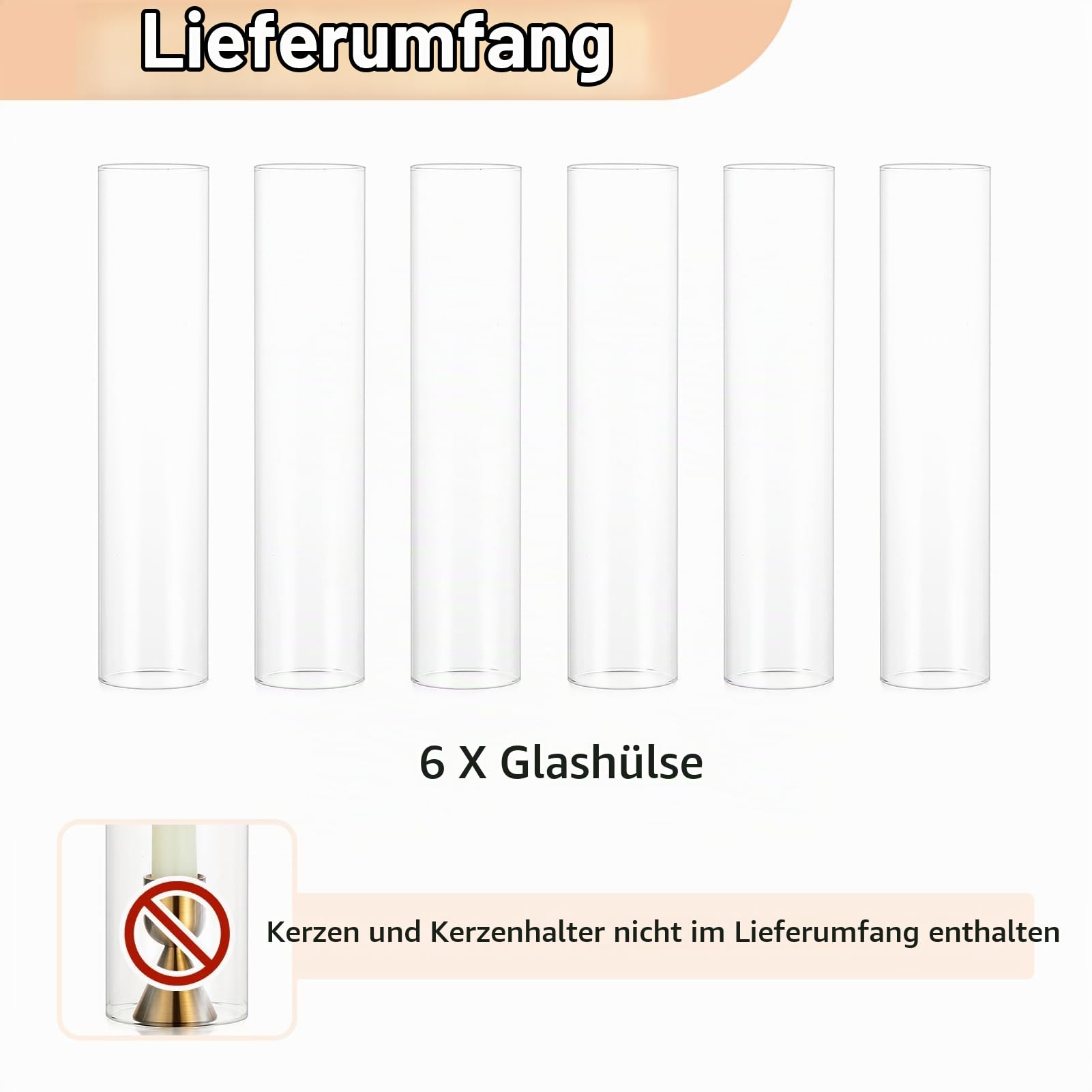 NUPTIO Glaszylinder Ohne Boden für Kerzen - 6er Glas Windlicht Set | 30cm Hoch für Kerzenständer Stabkerzen Stabkerzenhalter Kerzenhalter Zylinder Hochzeit Tischdeko Esstisch