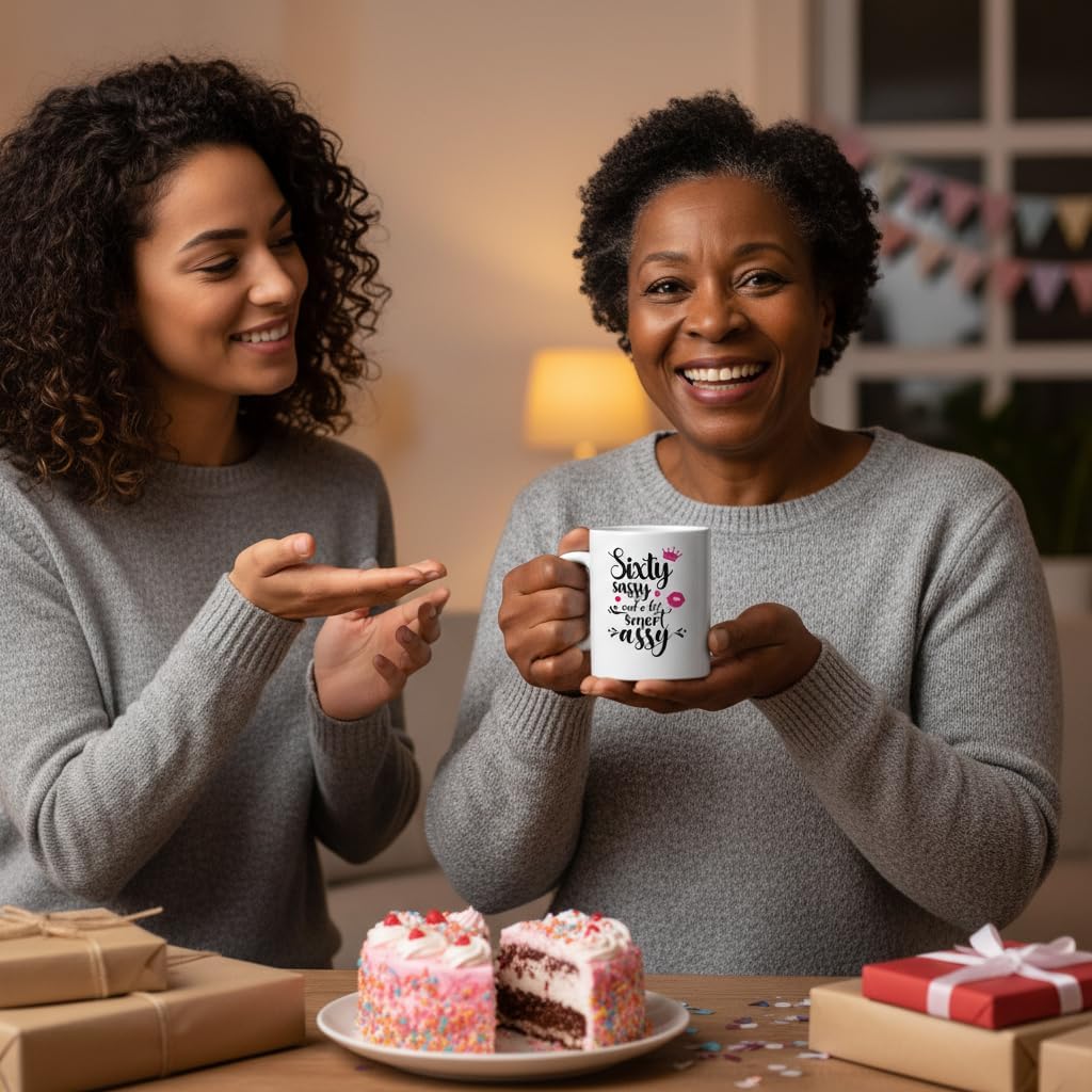 Sixty Sassy and a Bit Smart Assy 11 oz Funny Bday Coffee Mug Ceramic Cup 60th Birthday Christmas Gift for Grandma Mom Aunt Wife Sister Boss Lady Friend Coworker 60 Years Old Present for Woman - Image 4
