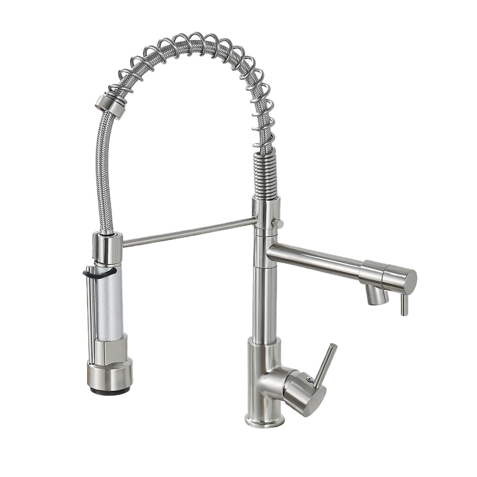 Robinet à ressort de cuisine anti-éclaboussures, mitigeur cuivre extractible pour nettoyer grand plat