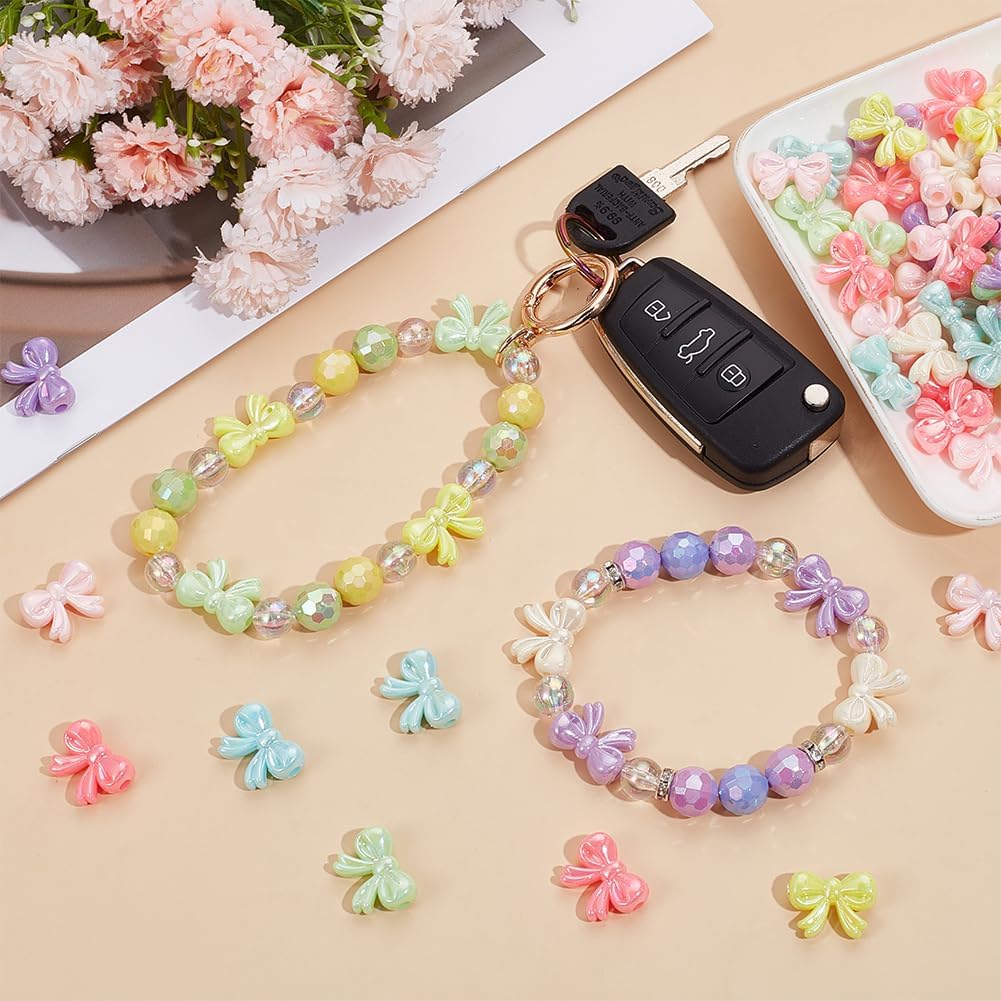200pcs Acrylic Bow Beads Bowknot Bead Bulk Pink White Green Orange Butterfly Wings Bows Bowknots Shaped Mini Loose Spacer Bead for Jewelry Making Bracelet Necklace DIY Crafts Accessories - Image 4