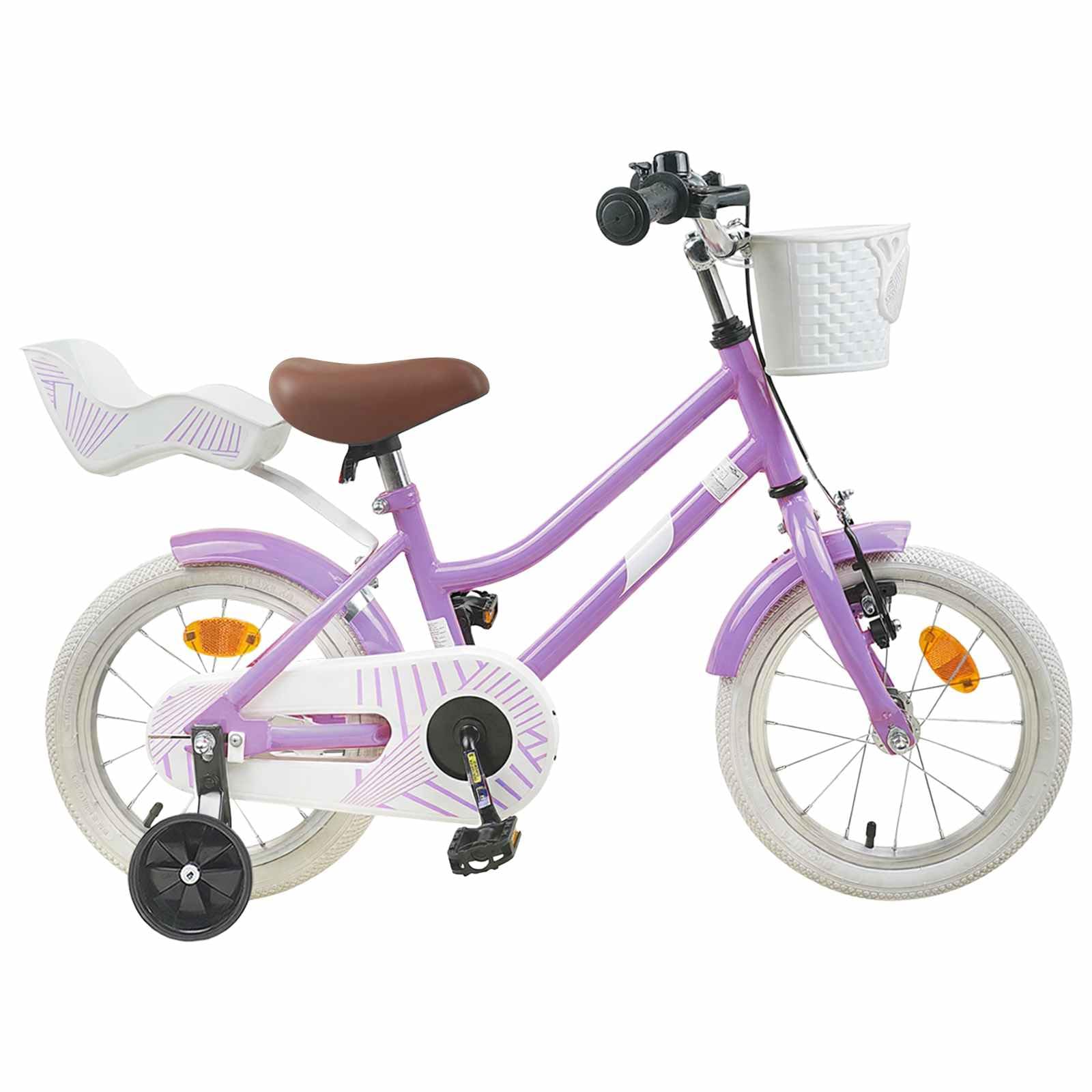 Bicicleta infantil de 2 a 4 años, color morado, con marco de acero, asiento y manillar ajustables, freno, guardabarros, timbre, soporte ideal para entrenamiento