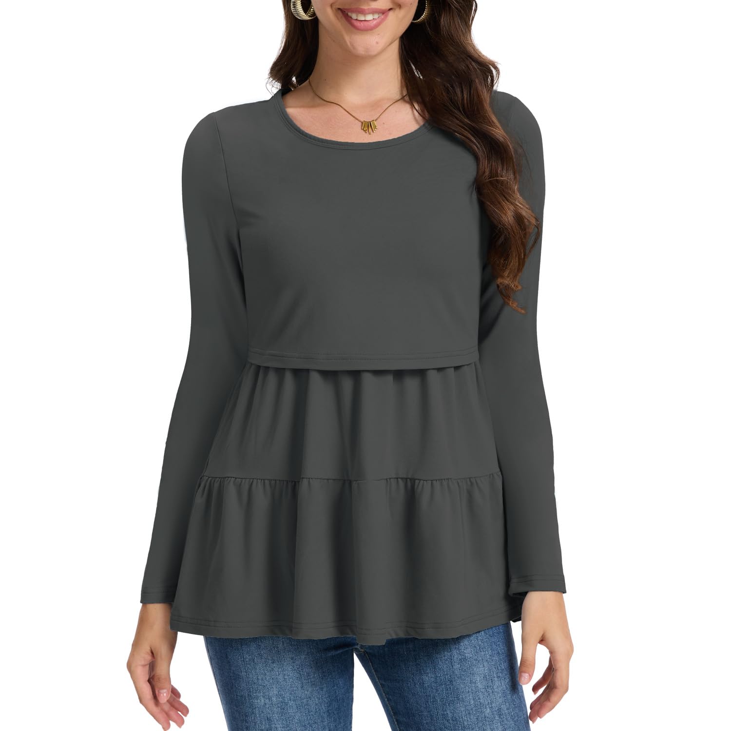 Bearsland Women's Nursing Top 3pack Long Sleeve Scoop Neck Breastfeeding Shirts Nursing Shirt