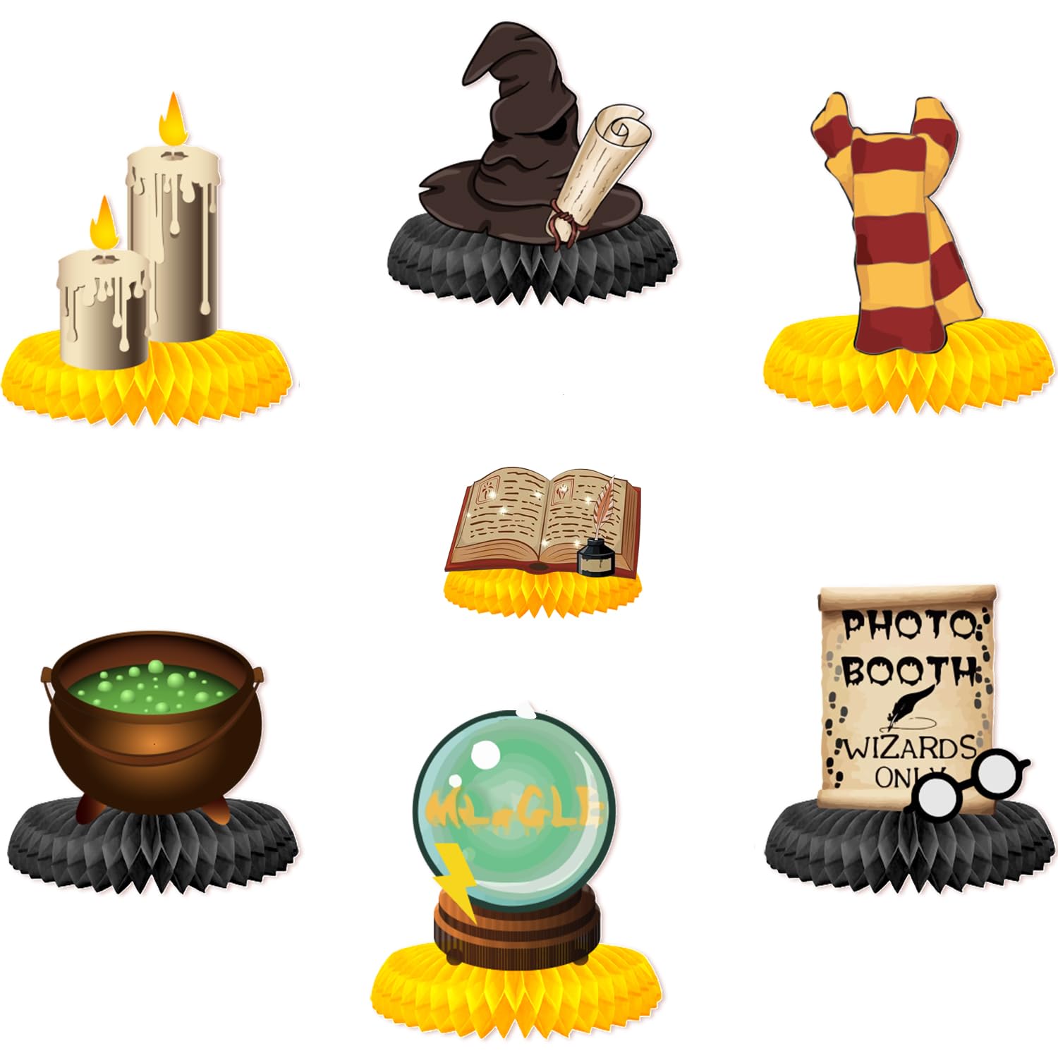 9 Pcs Magical Honeycomb Centerpieces, Wizard Party Supplies Centerpiece Table Decorations Table Toppers, Wizard Party Table Sign, Perfect for Magical Wizard Themed Party, Birthday, Halloween