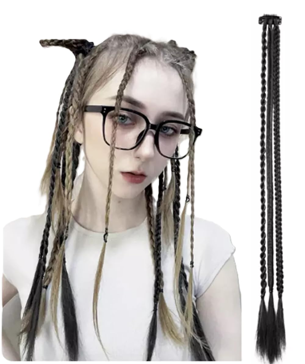 Hair Extensions Clip In Box Braids (Blackest Black), 20 inches
