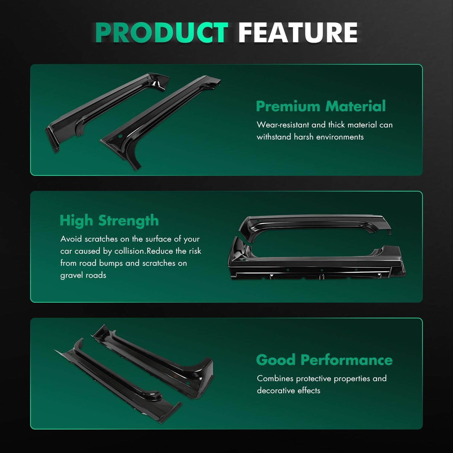 SCITOO Rocker Panels Compatible With 2007 2008 2009 2010 2011 2012 2013 2014 for Chevy Silverado for GMC Sierra Black Set Of Left & Right