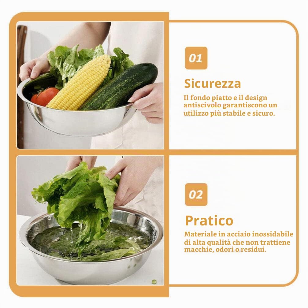 CALLARON Zuppiera Ciotola In Metallo Bacinella In Acciaio Inox Ciotola Per Lavare Le Verdure Ciotola Per Mescolare Insalatiera Piatto Vasca Lavabo Vasca Fruttiera Per Cucina Domestica L