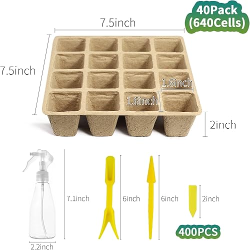 Miniatura 2 de 640 bandejas de inicio de plántulas, paquete de 40 macetas de turba biodegradables, kit de inicio de plántulas, bandejas de germinación orgánica,