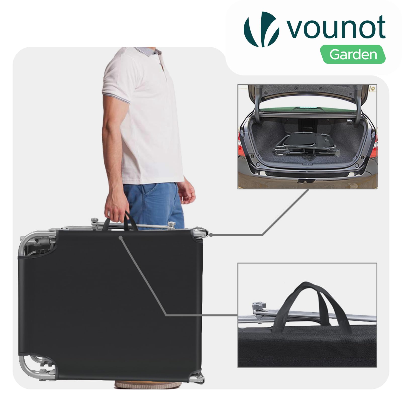 VOUNOT® Set di 2 Sdraio da Giardino Pieghevole, Lettino Prendisole con Tettuccio Parasole e Schienale Regolabile, Sdraia da Balcone per Spiaggia, Terrazzo e Esterno Piscina, Nero