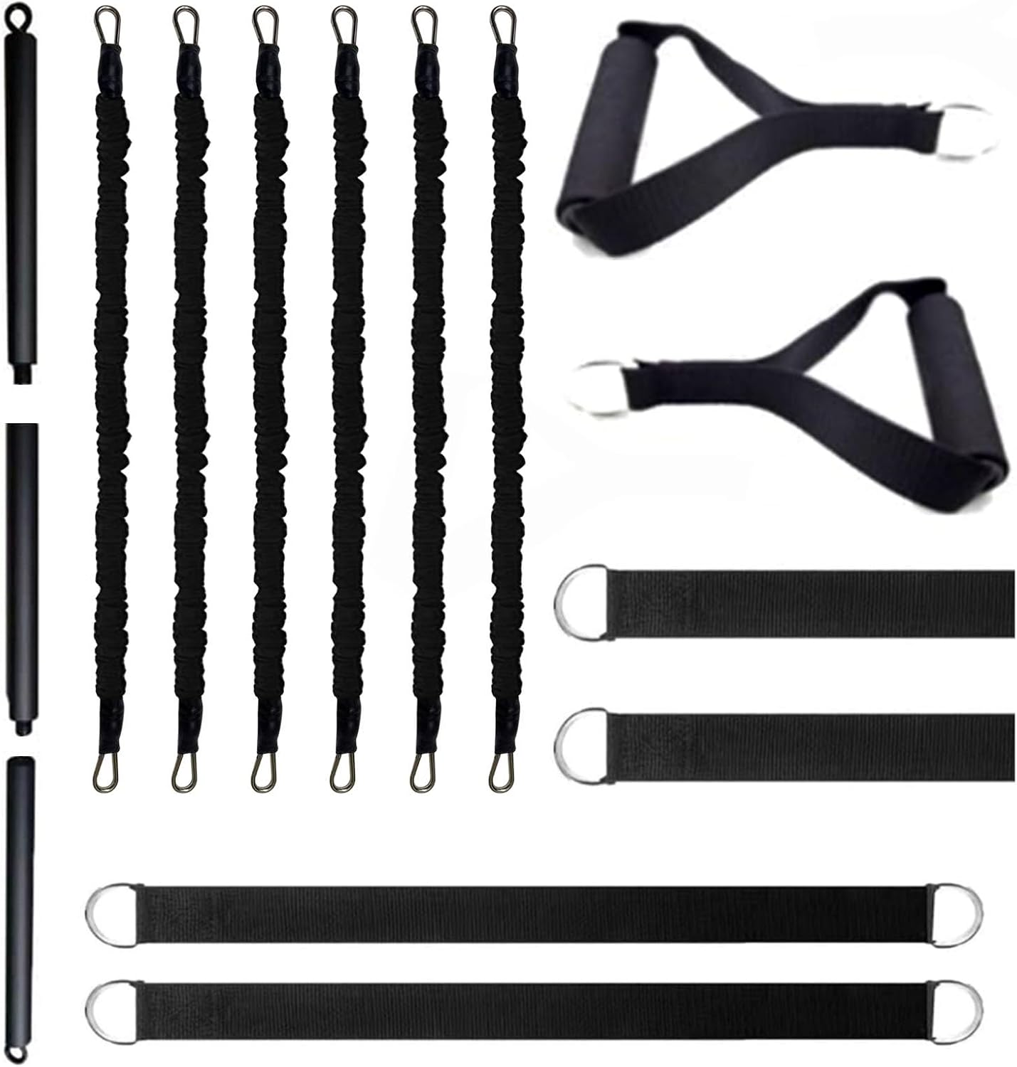 Resistance Band Bar Set, 3 Section Pilates Bar Set for Working Out, Portable Home Gym Exercise Equipment for Men and Women with Handles Foot Straps and Fix Strap