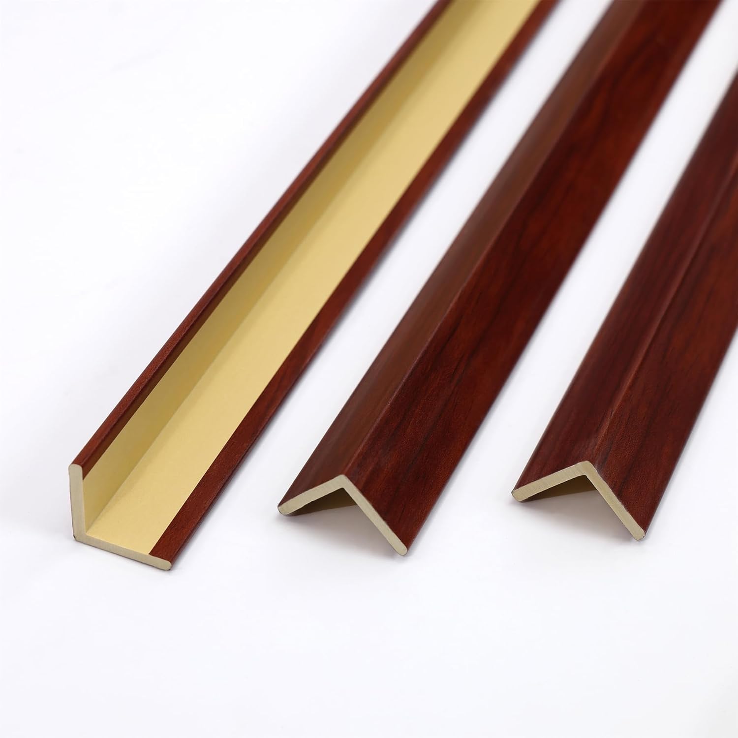 Gaahing 3 Pcs 39" Wall Corner Guards, Walnut Wood Grain L-Shaped Outside Corner Shield for Wall Edge, Door Frame Protector Bumper Wood Grain Walnut 3Pcs x 39"L