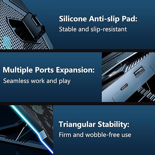 Miniatura 6 de G-STORY Almohadilla de enfriamiento para laptop para juegos, enfriador de laptop con 10 potentes ventiladores turbo para computadora portátil de 12