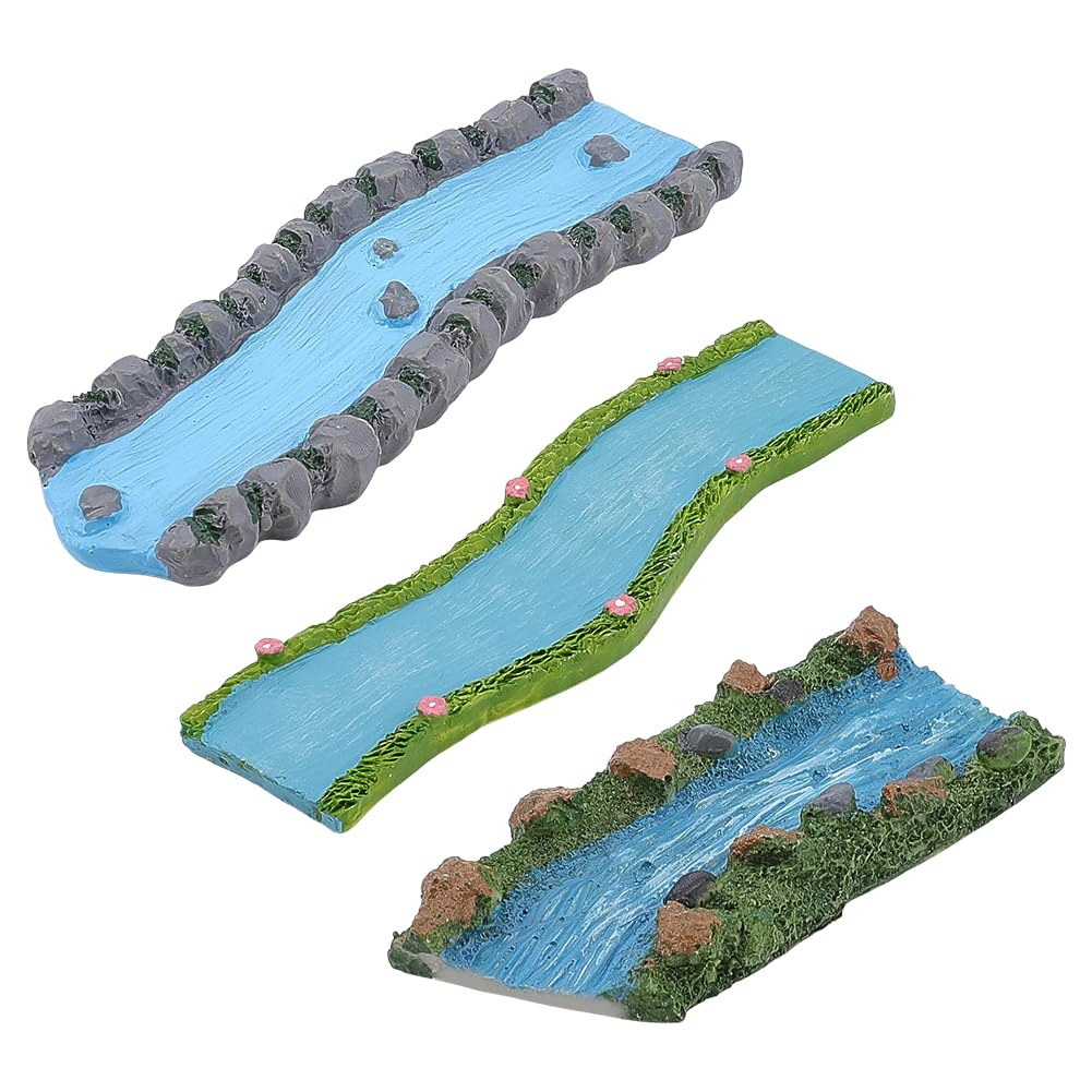 FINGERINSPIRE 3 Pcs Miniature Stream Decor with Fairy Garden Water Feature and Resin Mini River for Miniature Landscape 3 Styles Curved Resin Mini Stream Micro Landscape Decor for Dollhouse Accessory