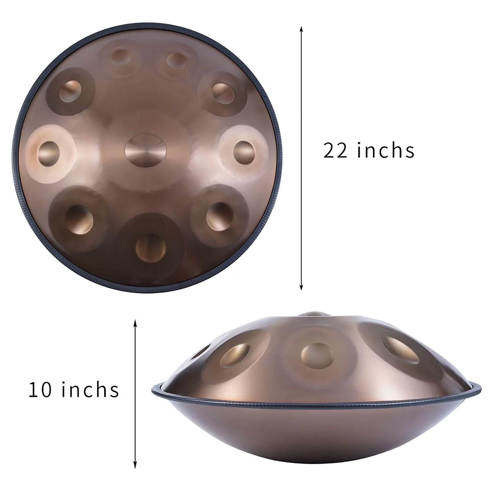 Tambour à Langue En Acier, Tambour à Main 9/10 Notes Harmoniques, Tambour à Main, Cadeau pour Enfant Adulte, Instrument de Guérison Avec Sac à Main Souple, 2 Maillets de Handpan, Support de Handpan