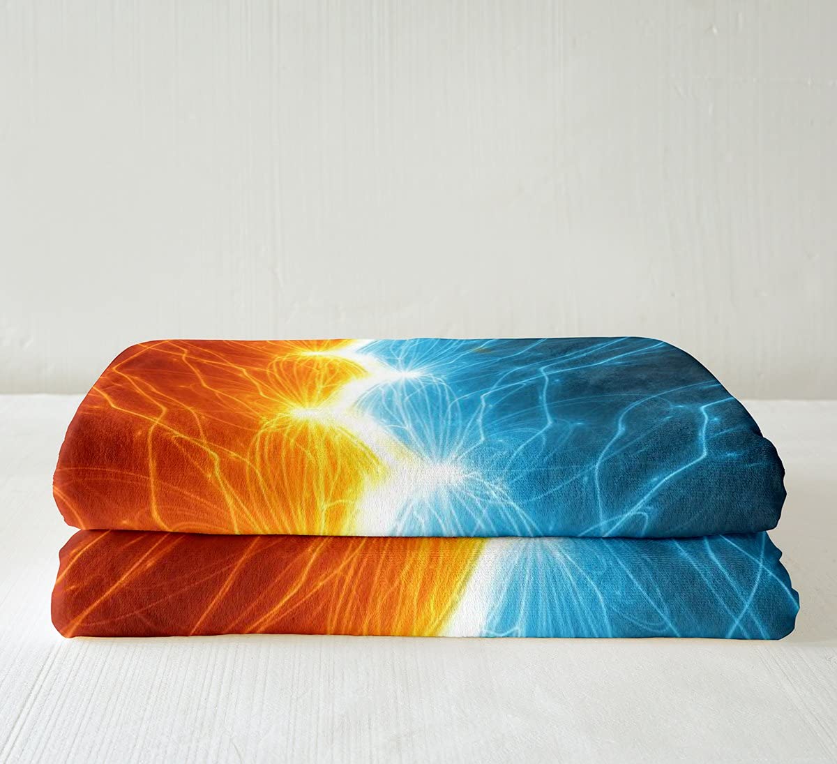 Universe Sky - Coperta in pile Galaxy Space Sherpa, per bambini, ragazzi, ragazze, So Cool Lightning Teal blu, arancione, rosso, fuzzy coperta per divano letto, 200 x 201 cm