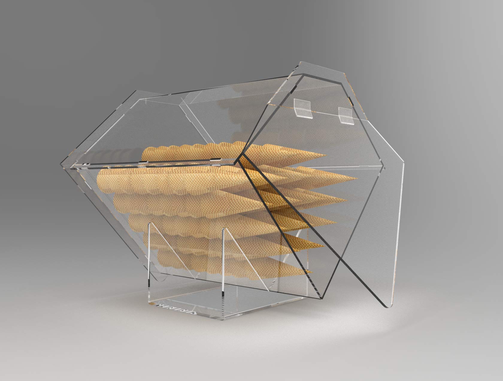 Contenitore Espositore Porta Coni Gelato da Banco in Plexiglass Trasparente Forma Romboidale Diamante Design con Apertura Frontale H 40 x L 45 x P 41 cm