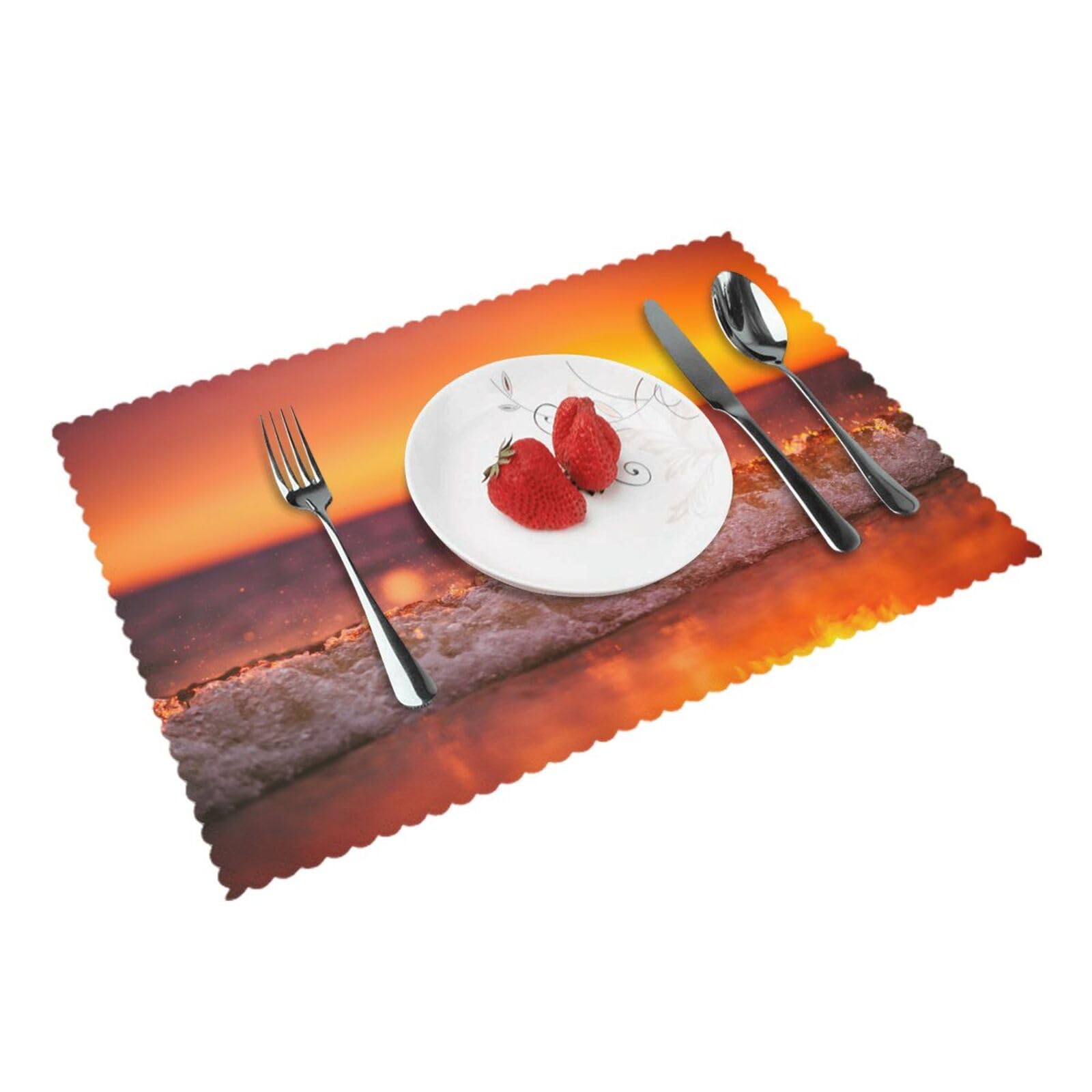 sunset with sea waves Printed Placemats Set of 4 PCS Washable Placemat for Kitchen Table Heat-resistant Table Mats 45x30 CM