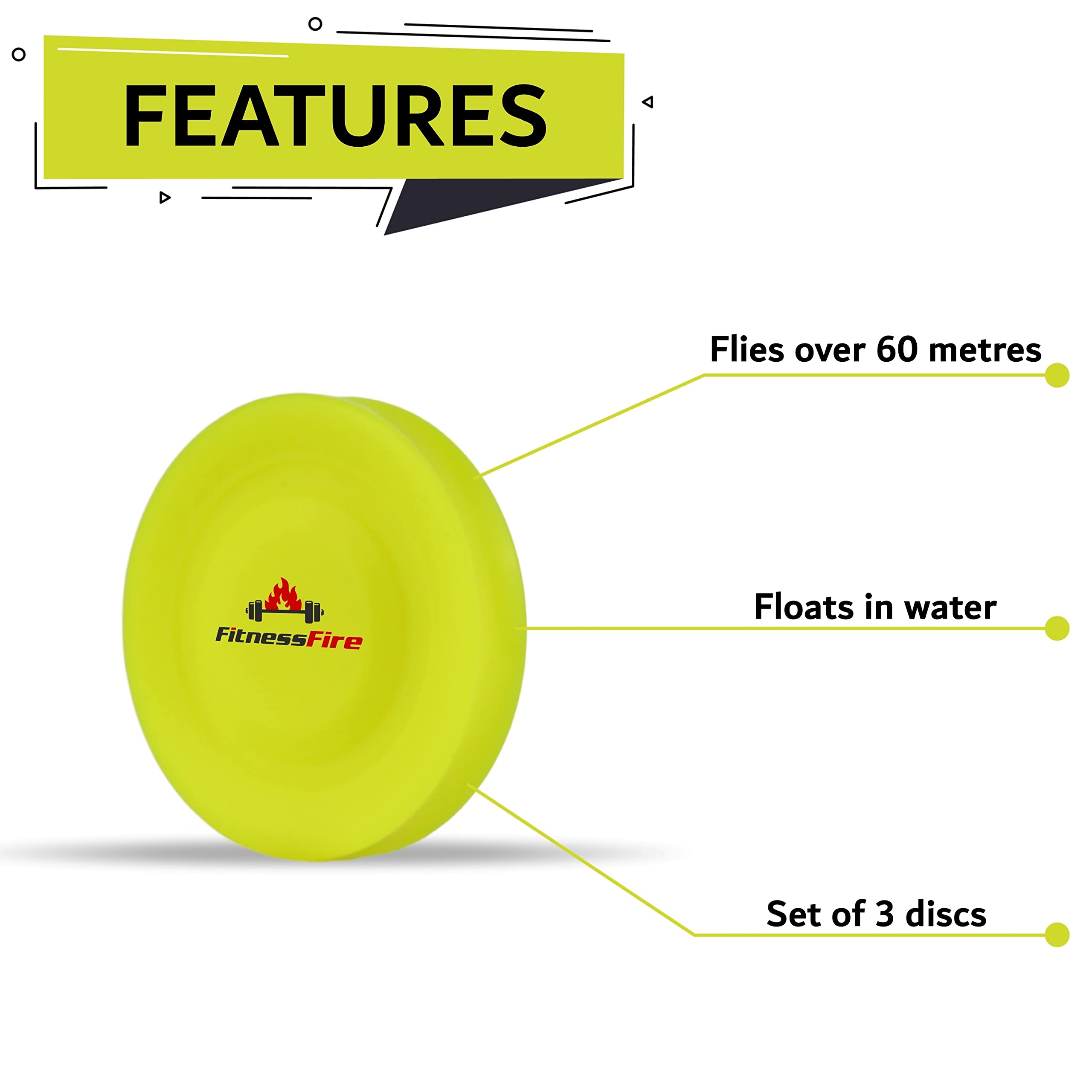 Set de 3 Mini Frisbee - El pequeño disco Frisbee vuela más de 60 metros - El nuevo deporte de moda - Alternativa al deporte Frisbee habitual - Amarillo