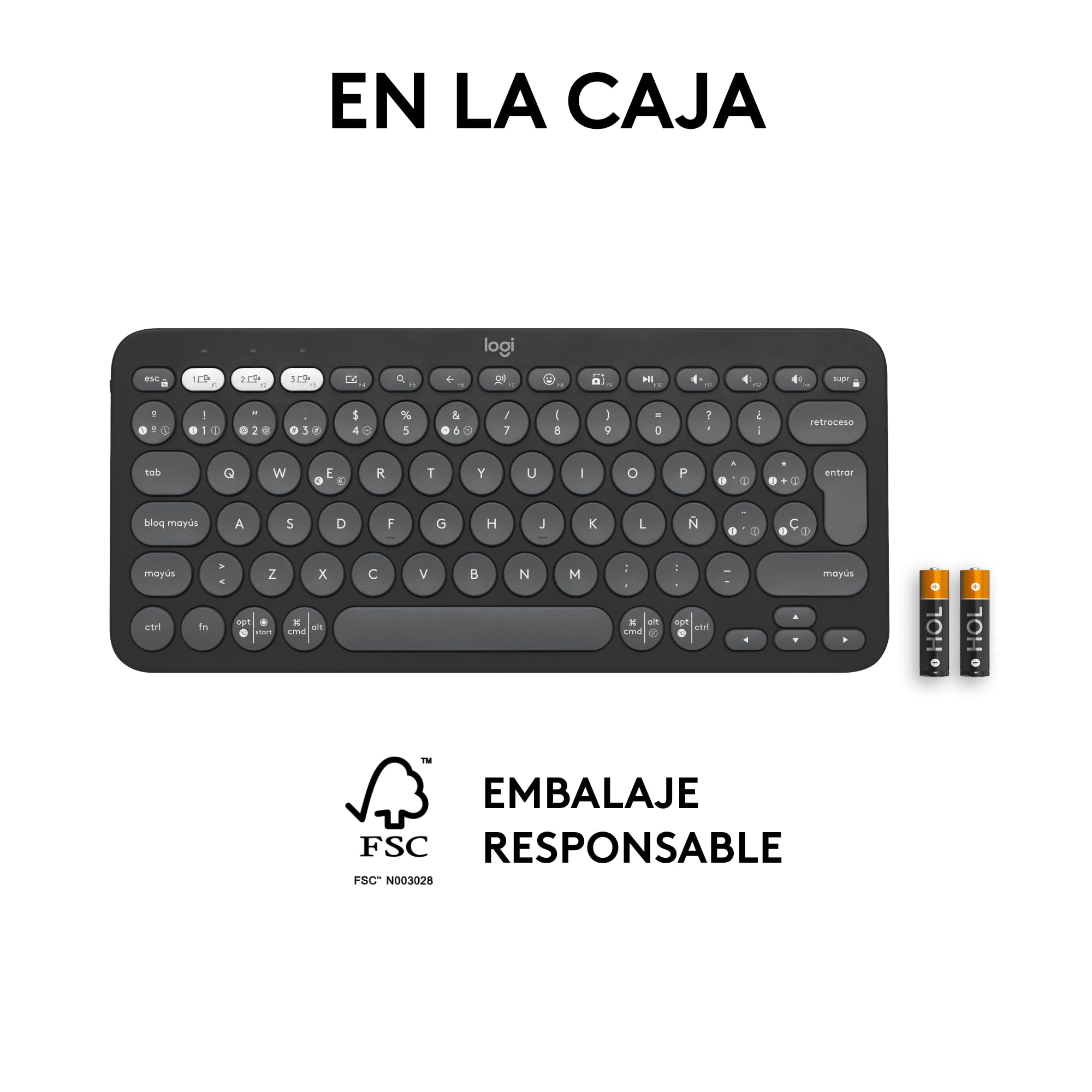 Logitech Pebble Keys 2 K380s, Teclado Bluetooth multidispositivo, accesos directos, estilizado y portátil, Easy-Switch, Windows, macOS, iPadOS, Android, ChromeOS, Disposición QWERTY Españo - Grafito
