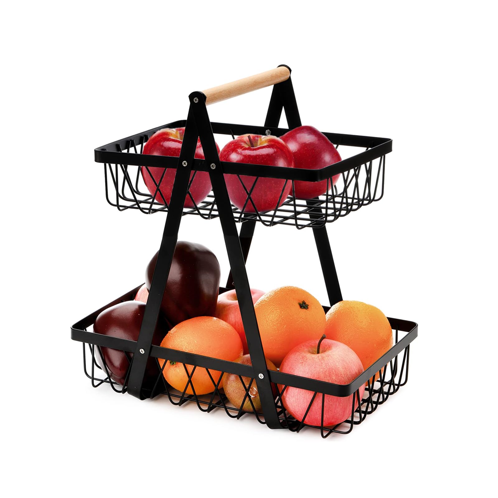 Eidoct Black 2-Tier Detachable Metal Storage Basket丨Fruit Bowl Holder Bread Basket Vegetable Rack For Fruit, Vegetables, Snacks In Home, Kitchen Office，With Screwdriver