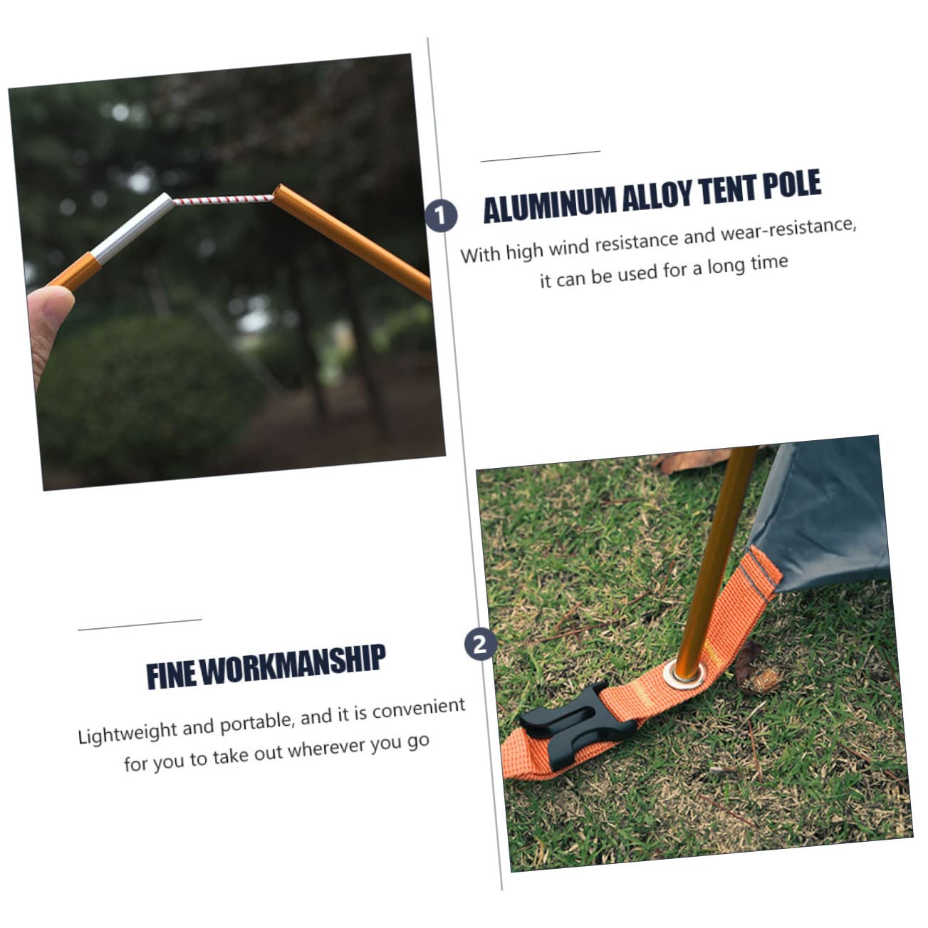 Happyyami 2 Stück Zeltstange aus Aluminiumlegierung Teleskopstange Faltbar und Windstabil für Wandern und Angeln Gold