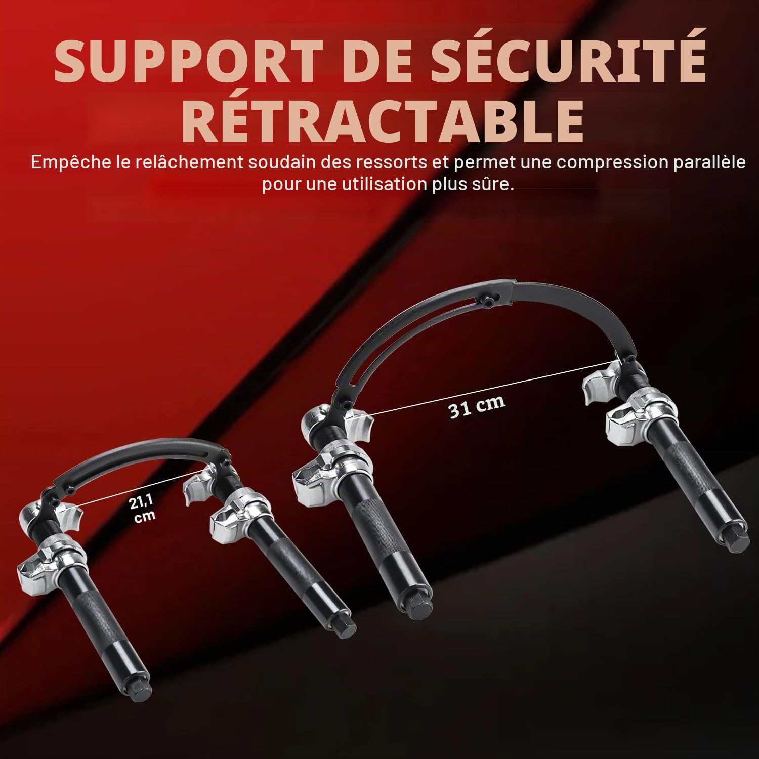 FreeTec Lot de 3 tendeurs à ressorts | Outil professionnel pour ressorts de voiture | Tuning et abaissement | Tendeur pour amortisseurs | Charge maximale 1,2 t (1200 kg) (rouge)