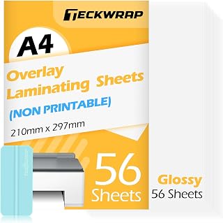 TECKWRAP Glossy Laminating Sheets Clear Laminate Sheets for Inkjet Printable Vinyl Sticker Paper Transfer Paper 8.26" x 11.69" A4 56pcs Clear Contact Paper for Scrap-Booking Photo Paper