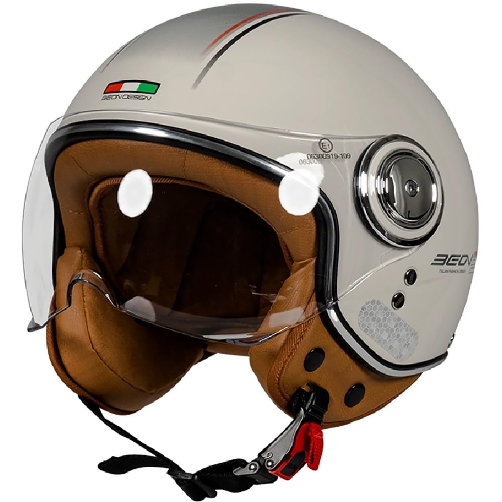 WZGGTEAM Open Face Motorcycle Half Helmet, Scooter Motorbike Crash Jet Helmet for Men and Women with Sun Visor, Road Legal ECE22.05 Approved Retro Style Motorbike
