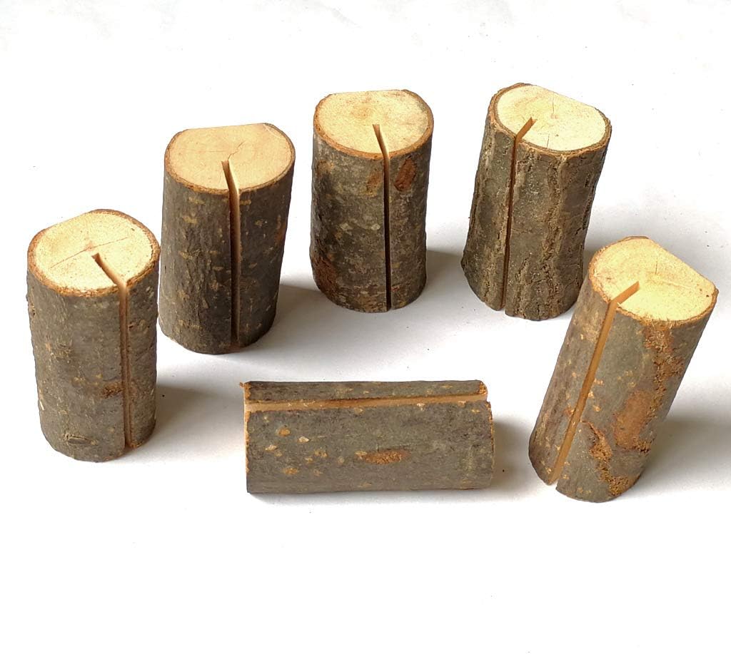 30pcs Rustic Wood Place Card Holders Party Wedding Table Numbers Cards Holder Stand Wooden Bark Memo Holder (Style 3)