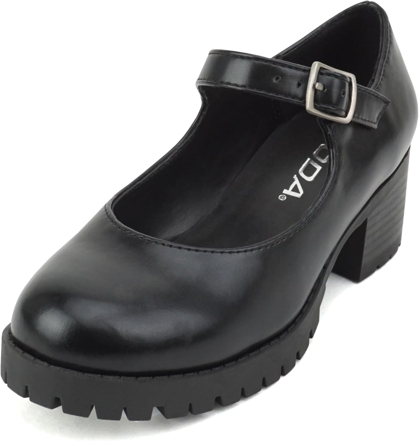 Soda Boxer-2 Kids/Children/Girls Lug Sole Block Heel Mary Jane with Adjustable Strap
