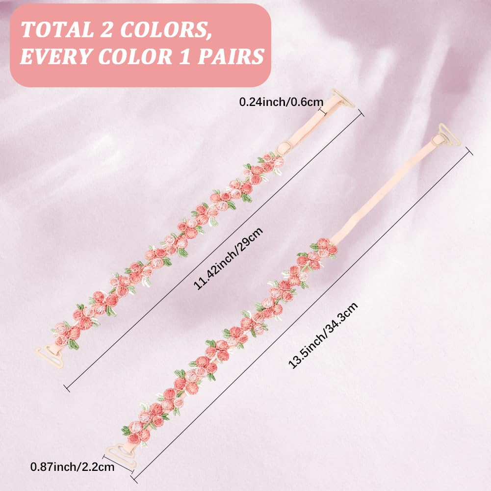 Replacements Bra Straps 2 Pairs Floral Bra Straps - Pink Yellow Embroidered  Lace Adjustable Replacement Straps Decorative Bra Straps
