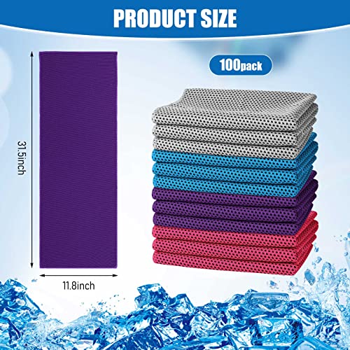 100 Pack Cooling Towel Microfiber Ice Towel Cold Sports Towel Neck And Face Breathable Chilly Sweat Towels For Gym Yoga Golf Workout Beach Accessories, 32 X 12 Inch (Purple Pink Gray Blue) #TOP1