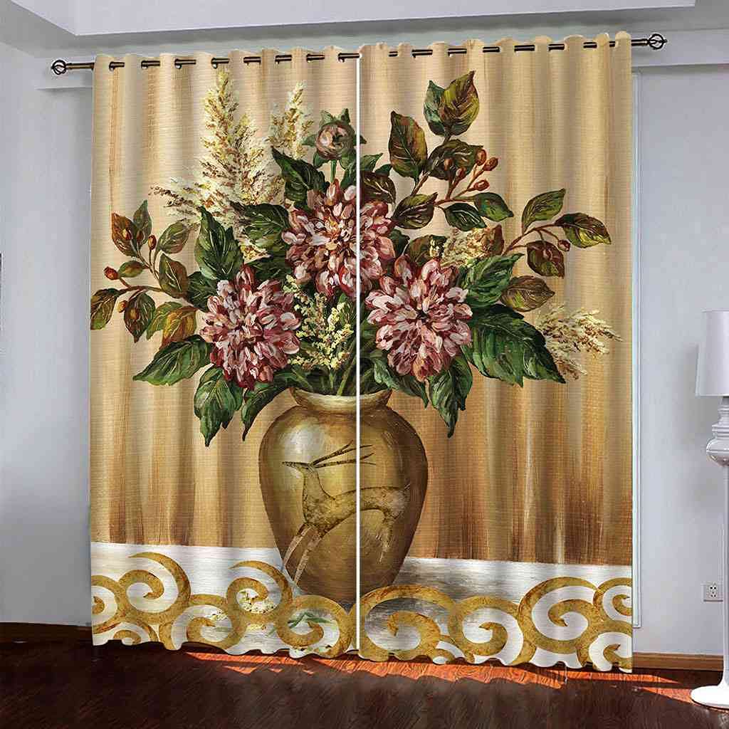 Rideau à oeillets style vintage vase doré pour chambre d'enfant