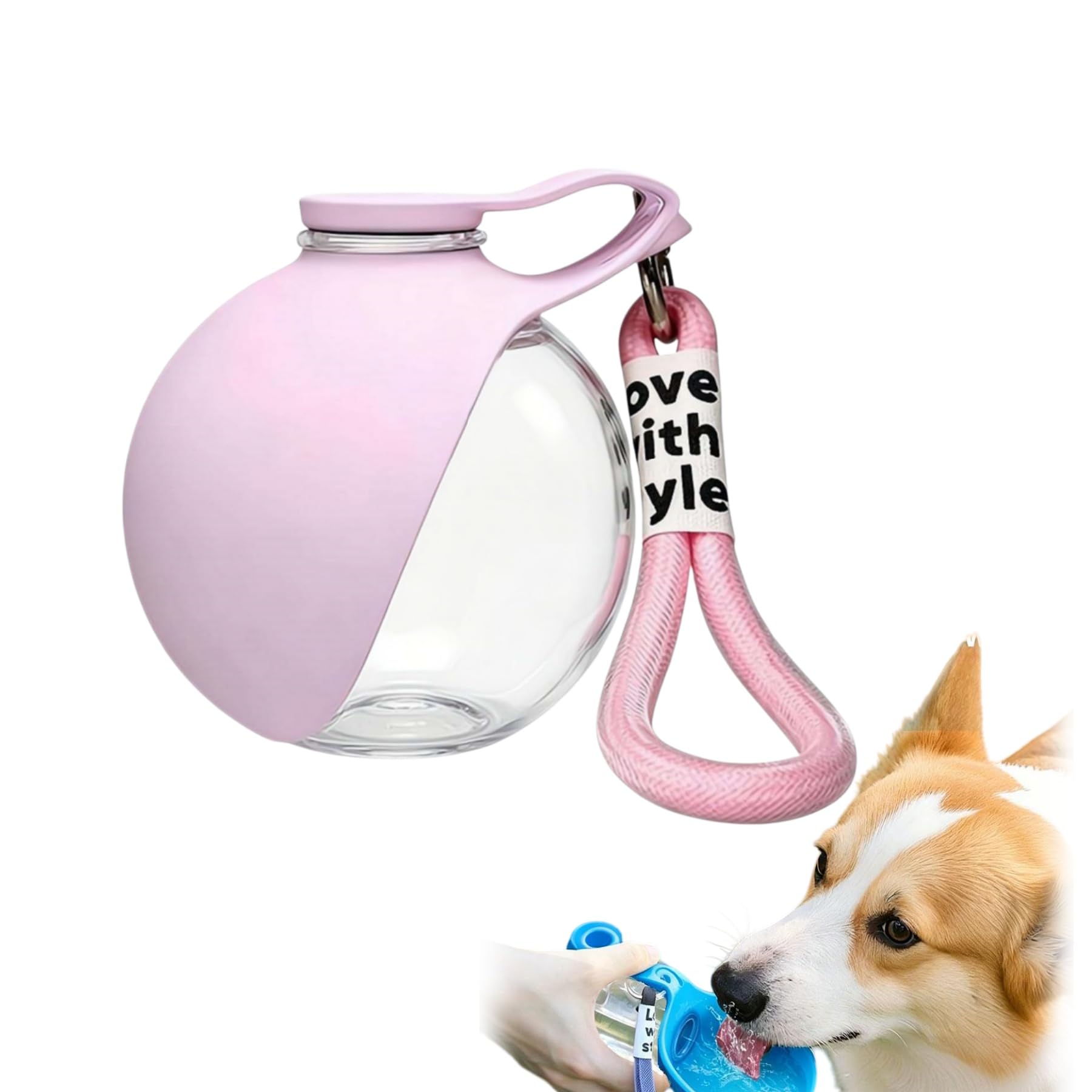 2 in 1 Portable Dog Water Bottle,10oz Travel Dog Water Bottle with Silicone Foldable Bowl for Puppy & Small Dogs, Leakproof Small Dog Water Bottle for Walks, Hiking & Outdoor(Pink)