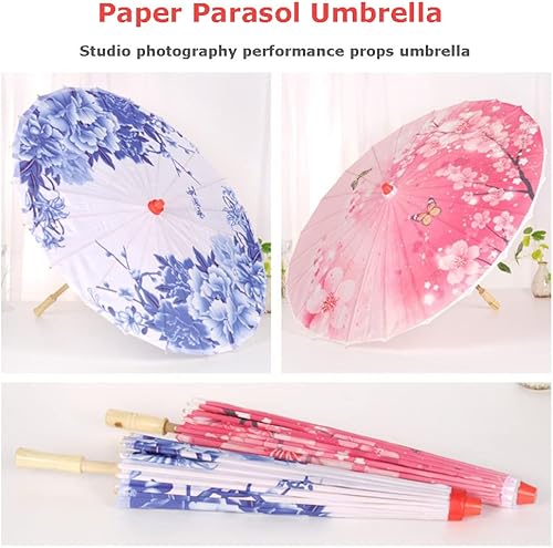Miniatura 3 de Diyeeni Sombrilla tradicional china hecha de tela resistente, diámetro del paraguas 32.3 in, mango de madera 21.7 in, maravilloso disfraz de baile,