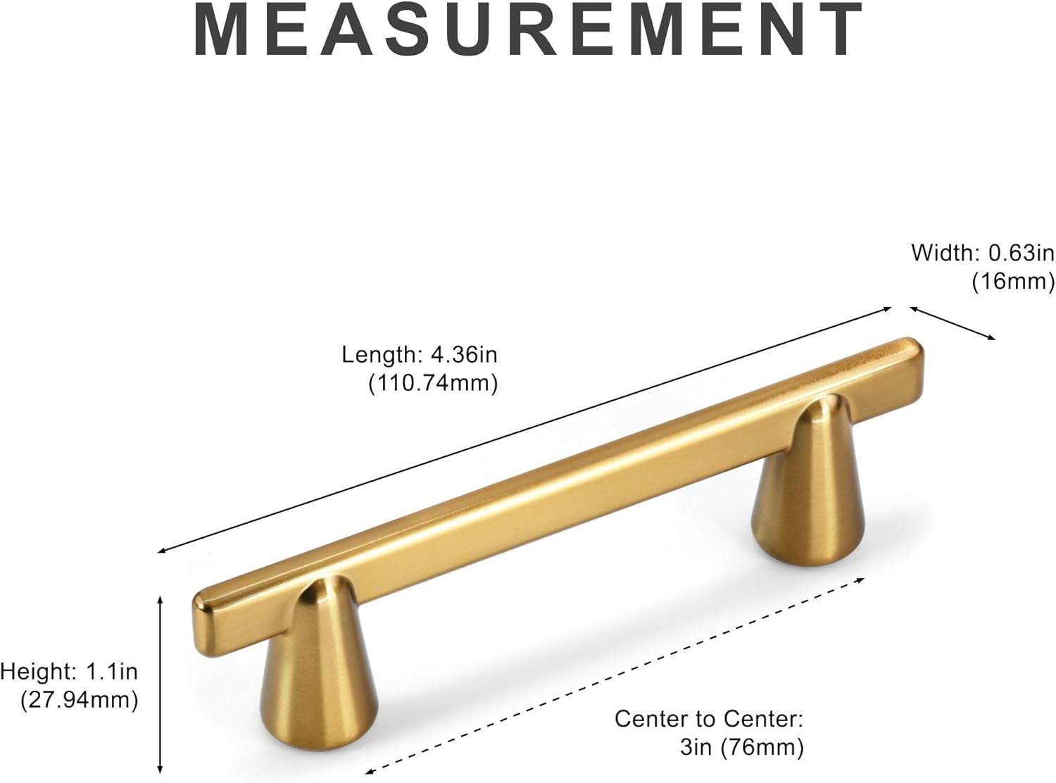 HESTIA HARDWARE 3 Pack Gold Cabinet Handles 3 Inch | Simply Modern Gold Dresser Pulls | 76mm Handles for Cabinets and Drawers, Dresser Handles and Drawer Pulls(Z19.3in.3.L)
