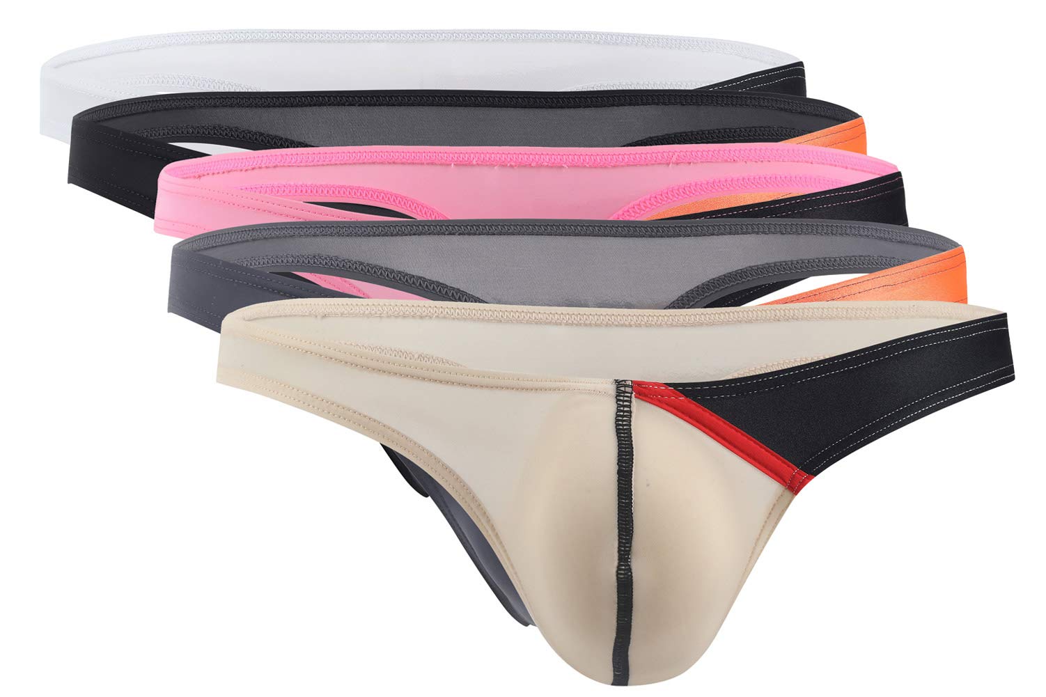 Panegy Men's Multicolored (5 Pieces) 5 Pack Briefs Underwear Ultra-Thin Ice Silk Strings Thongs Low Waist Panties Lingerie