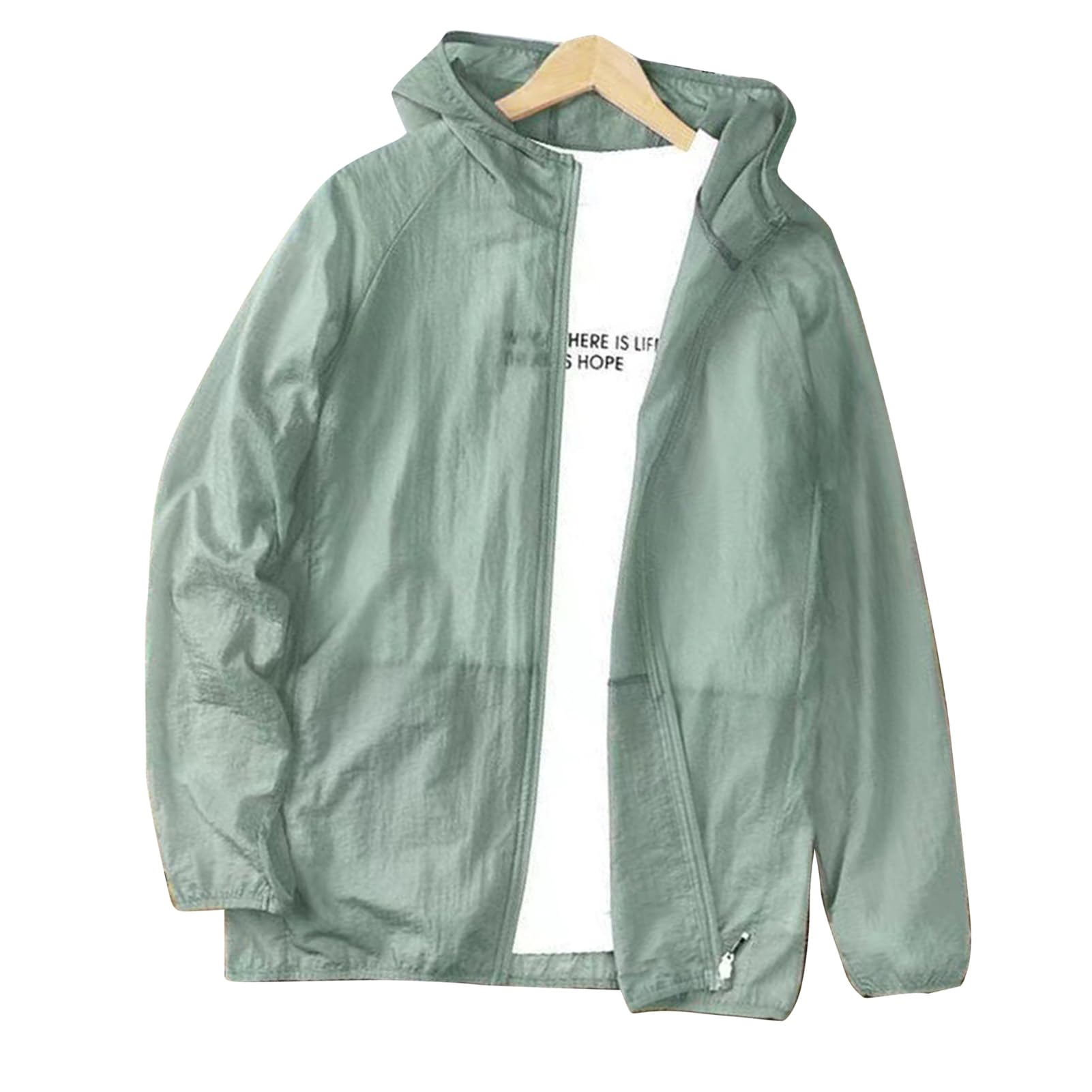 Tbest Chaqueta de Protección Solar UV para Hombres, Camisa Ligera Transpirable Manga Larga con Capucha