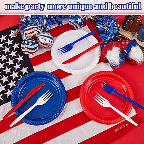 Sabary 240 Count Patriotic Plastic Plates 7 Inch 4Th Of July Party Plate Bulk Disposable Dinner Plates Independence Day Decorations For Thanksgiving Halloween Appetizer Dessert (Red White Blue) #TOP3