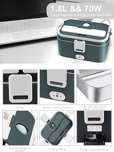 Miniatura 4 de Buddew Fiambrera eléctrica de 70 W, calentador de alimentos 3 en 1, 12 V24 V110 V, calentador de almuerzo portátil (capacidad de 1.8 arges),