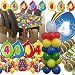 Produktbild 63-teiliges Deko-Set für den * 4. GEBURTSTAG * // mit Tischdecke, Wimpelkette, Geburtstagskerzen, Luftballons, Ballon-Haltern und Luftschlangen // Dekoration Kinder Kindergeburtstag vierter bunt Kerzen