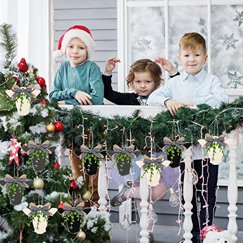 12 Pieces Cow Christmas Ornament Hanging Christmas Decorations Wooden Rustic Cow Farmhouse Ox Craft Ornaments For Xmas Trees Door Display Decor (Classic Style) #TOP2