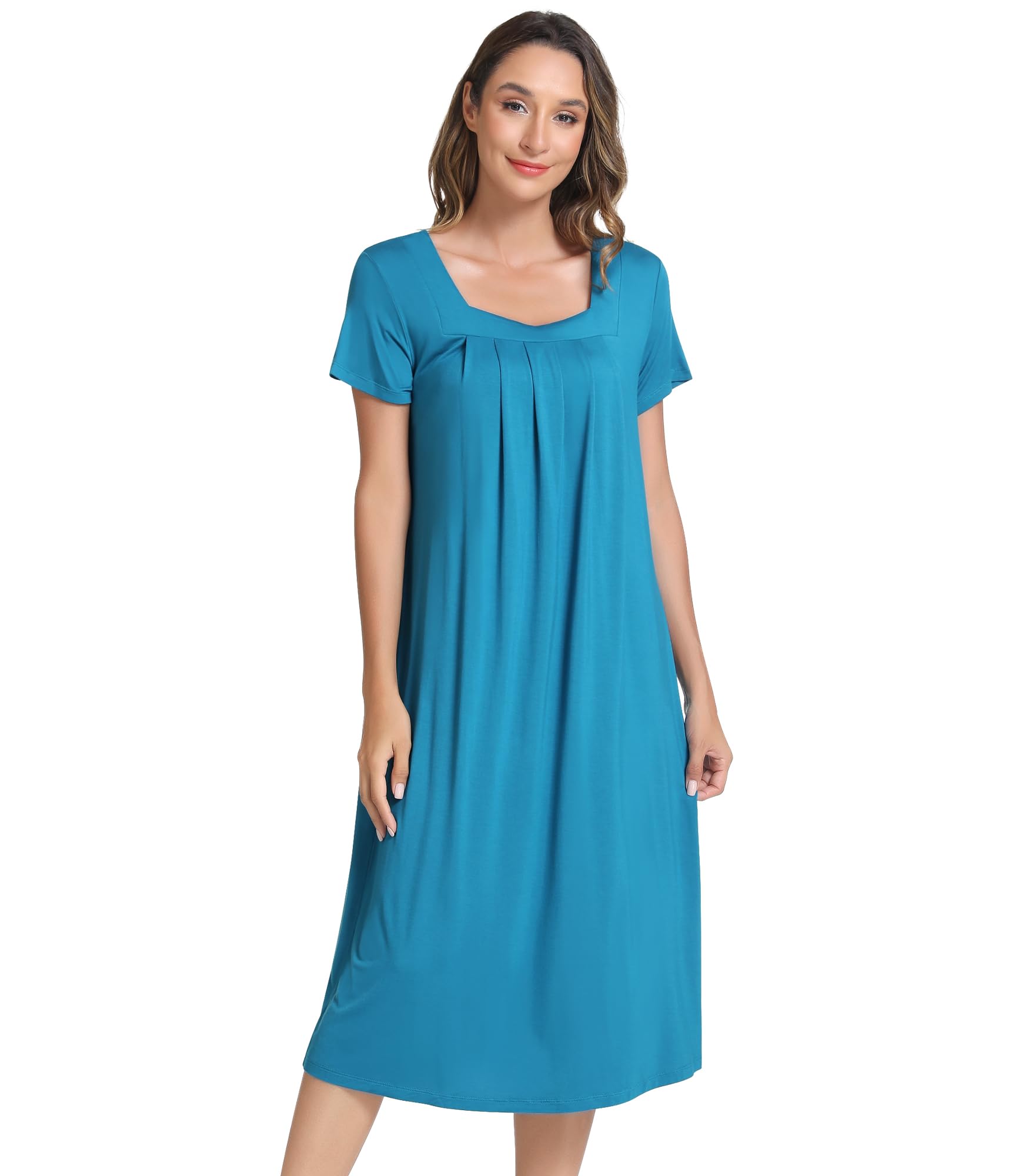 NACHILA Bamboo Viscose Nightgowns for Women Cooling Short Sleeve Sleepshirt | Tagless design, Stretchy nightshirt, Anti-pilling, Shrink-resistant, Lightweight moisture-wicking sleepwear for night sweats