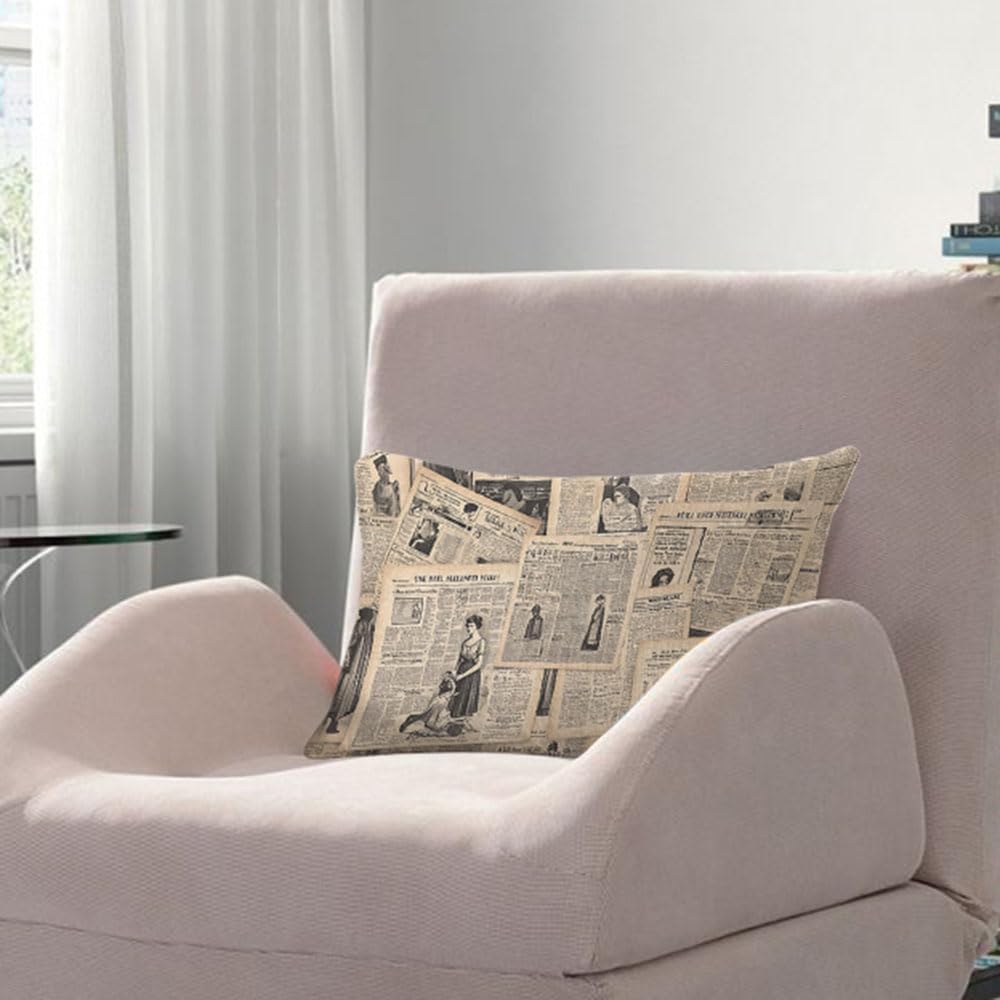 AOYEGO French Newspaper Throw Pillow Cover 12x20 Inch Vintage Woman Fashion Magazine Paris Rectangle Pillow Cases Home Decorative Cotton Linen Cushion Cover for Bed Sofa image 3