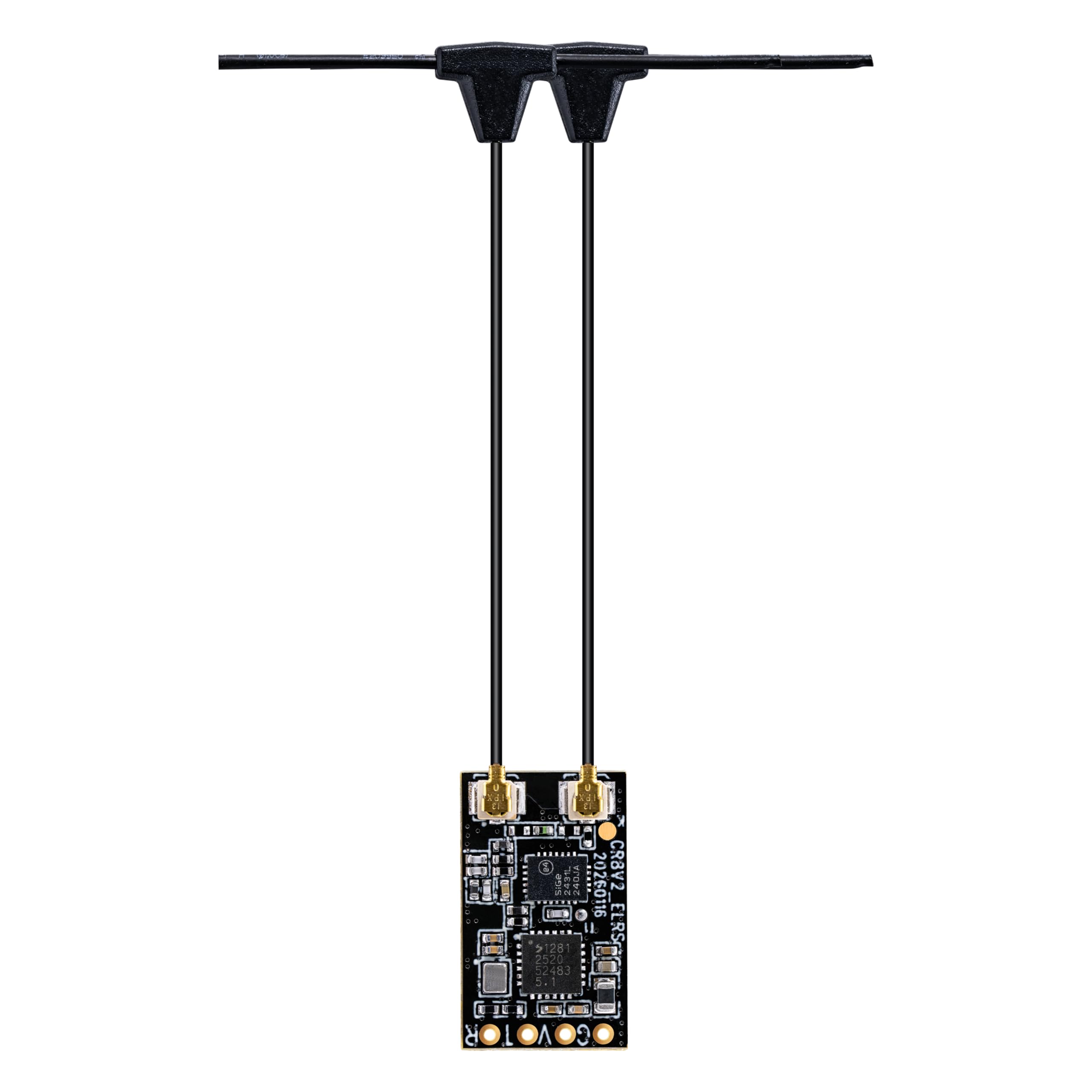 ELRS Receiver CR8 V2 2.4GHz ExpressLRS Nano Receiver with 75mm UFL T Dual Antenna for FPV Drone/Tiny Whoop/Fixed-Wing RC Plane