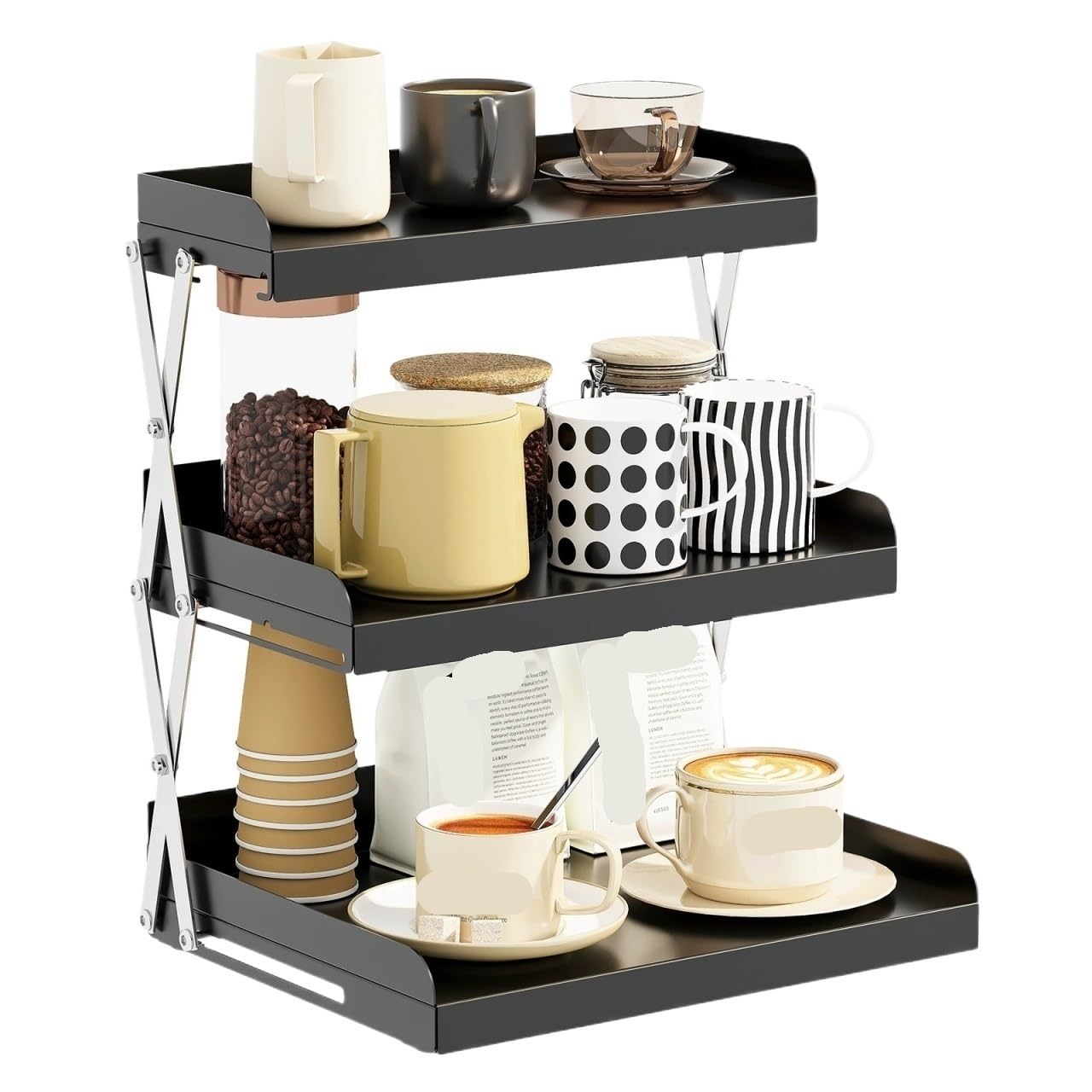 CVdrtyED Mug Shelf Organiser 3 Tier Coffee Mug Organizer Shelf Bar Station Accessories Storage