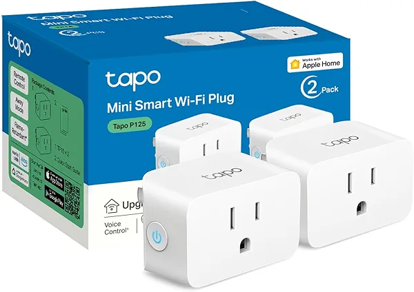 TP-Link Tapo Apple HomeKit Smart Plug Mini, Compact Design, 15A/1800W Max, Super Easy Setup, Works with Siri, Alexa & Google Home, UL Certified, 2.4G Wi-Fi Only, White, Tapo P125(2-Pack)