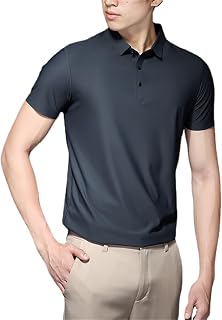 MAOAEAD Men's Ice Silk Short Sleeve Polo Shirt, Summer Seamless Polo Shirts for Men Cool Casual Button-Down Shirts