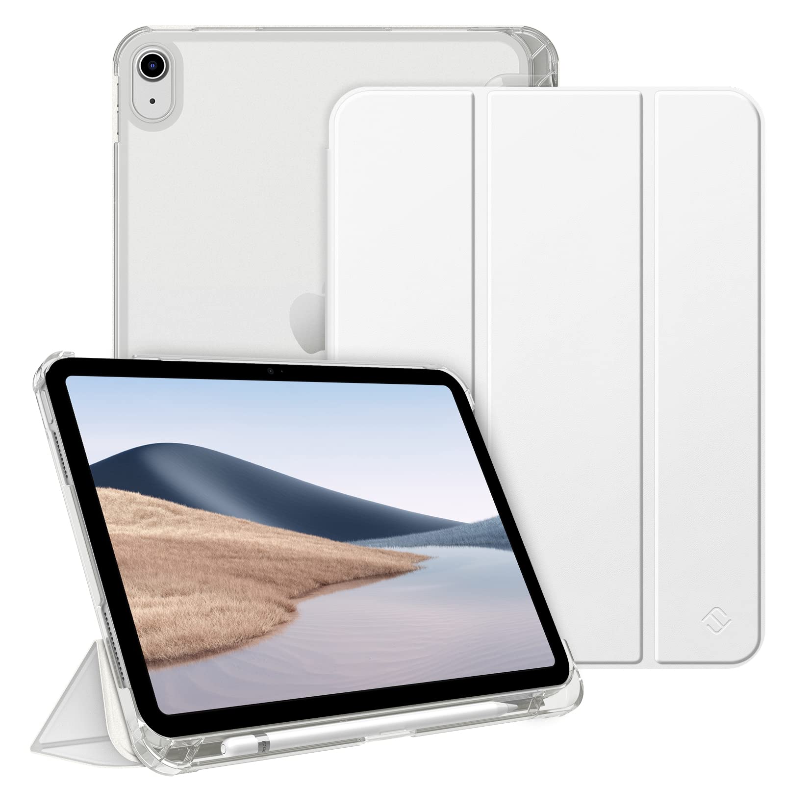 FINTIE Custodia per iPad 10ª Generazione 10.9" 2022 con Built-in Pencil Holder - Sottile Leggero Semi-Trasparente Posteriore Cover Case con Auto Sveglia/Sonno, Bianco